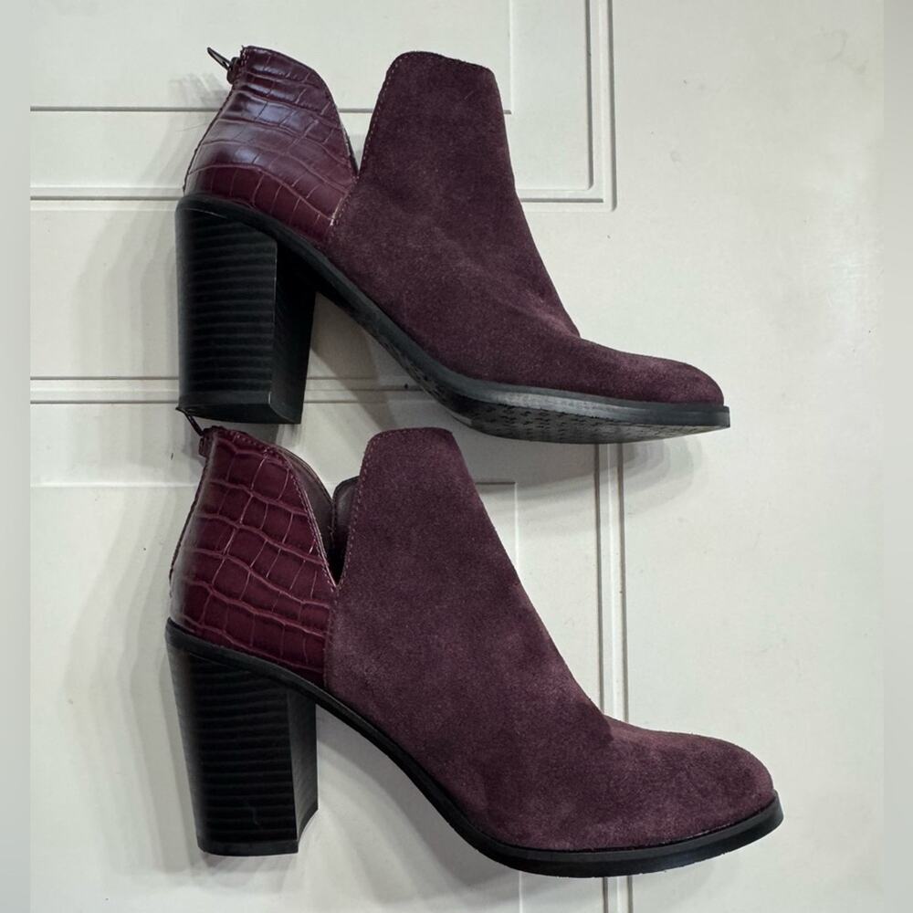 Dolce Vita DV Womens Size 8.5 Burgundy Suede Croc 3.5" Heel Ankle Bootie Shoes - Picture 3 of 7